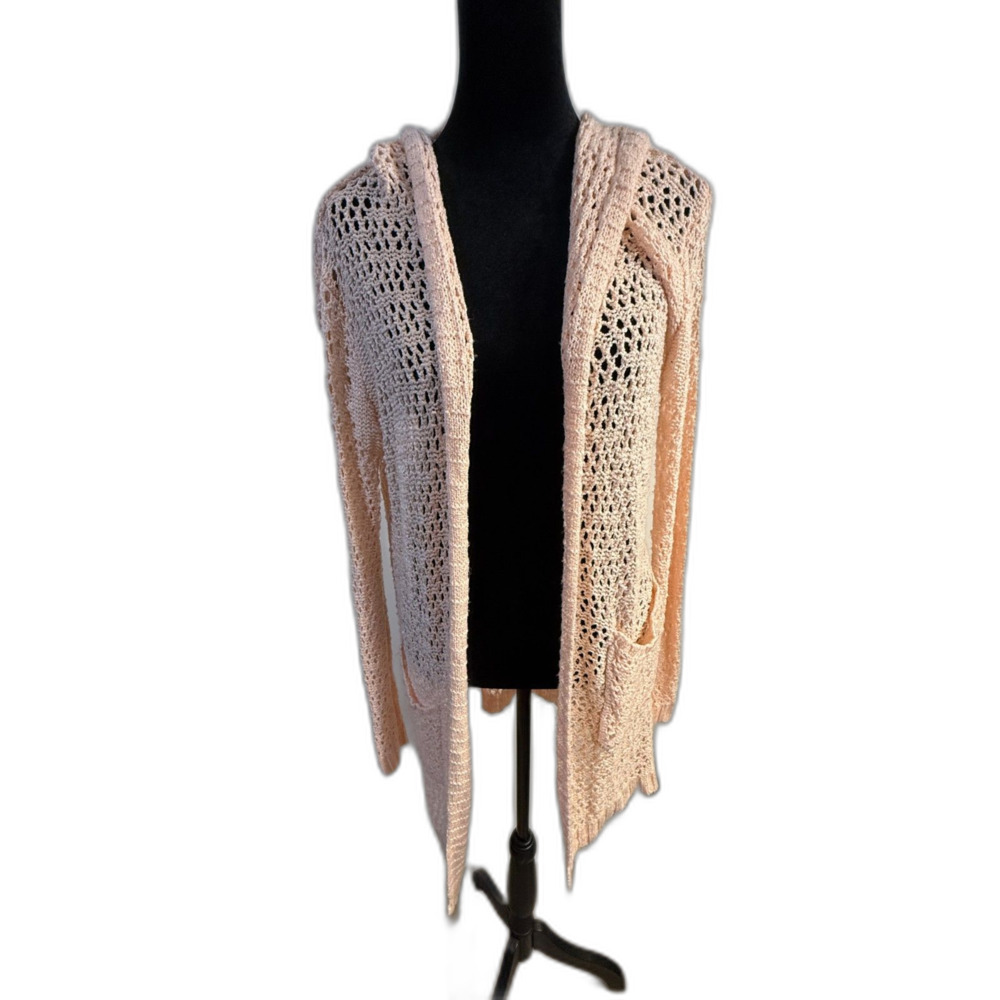 Forever 21 Blush Pink Open Knit Hooded Cardigan — Crochet Detail